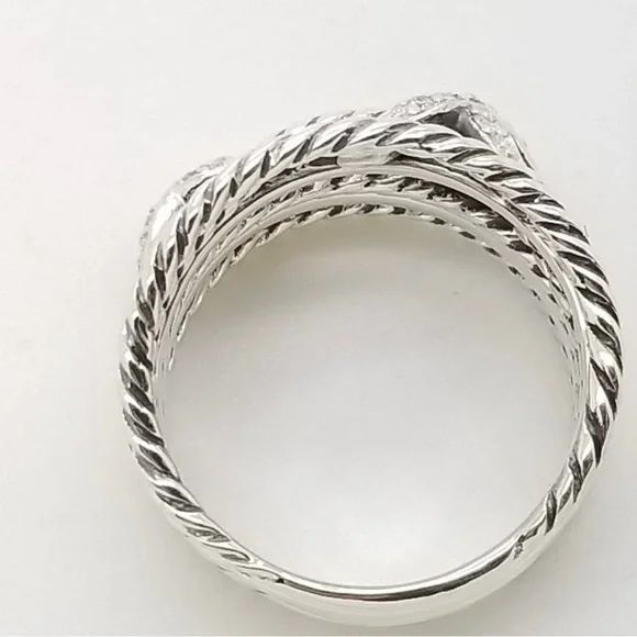David Yurman Double X Crossover Ring in Sterling Silver with Pavé Diamonds-new! - Picture 3 of 7